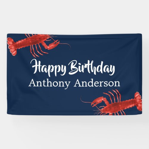 Dark Blue Lobster Themed Fun Birthday Party Custom Banner