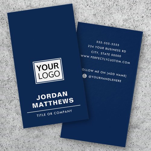 Dark blue logo social media vertical business card