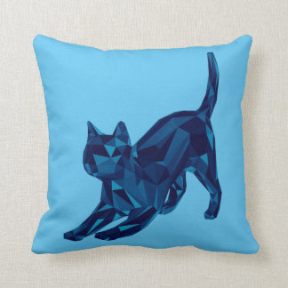 Dark Blue Lowpoly Cat Throw Pillow