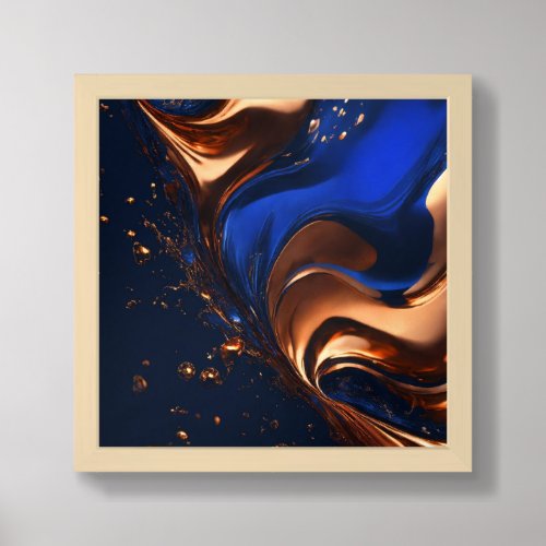 Dark Blue Luxury Water Splash with Shimmering Copp Framed Art