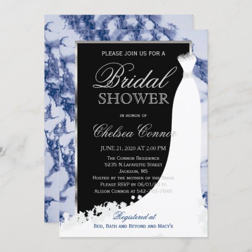 Dark Blue Marble and Black Bridal Invitation