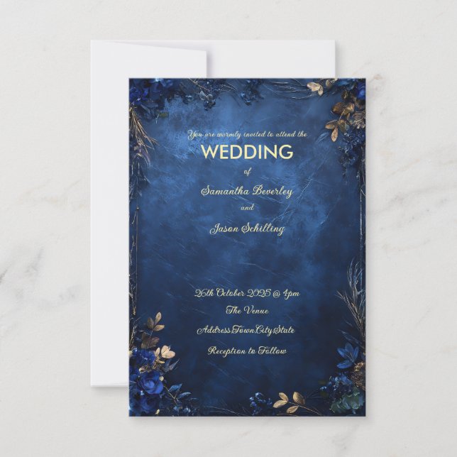 Dark blue marble background with rustic floral invitation (Front)