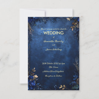 Dark blue marble background with rustic floral invitation
