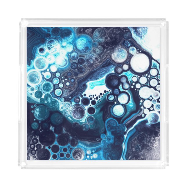 Dark Blue Marble Digital Fluid Art     Acrylic Tray (Front)