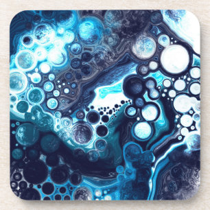 Dark Blue Marble Digital Fluid Art Beverage Coaster