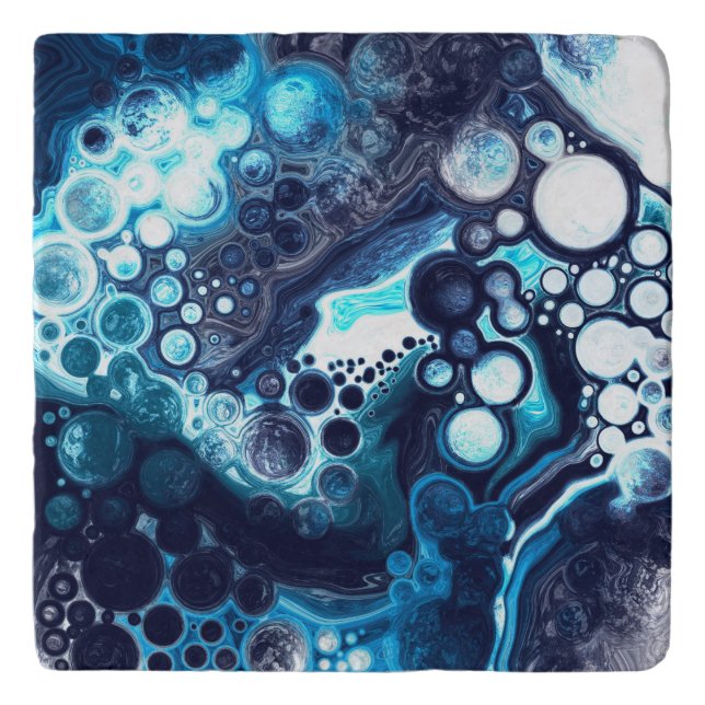 Dark Blue Marble Digital Fluid Art   Trivet (Front)