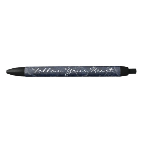 Dark Blue Marble Follow Your Heart Quote  Black Ink Pen