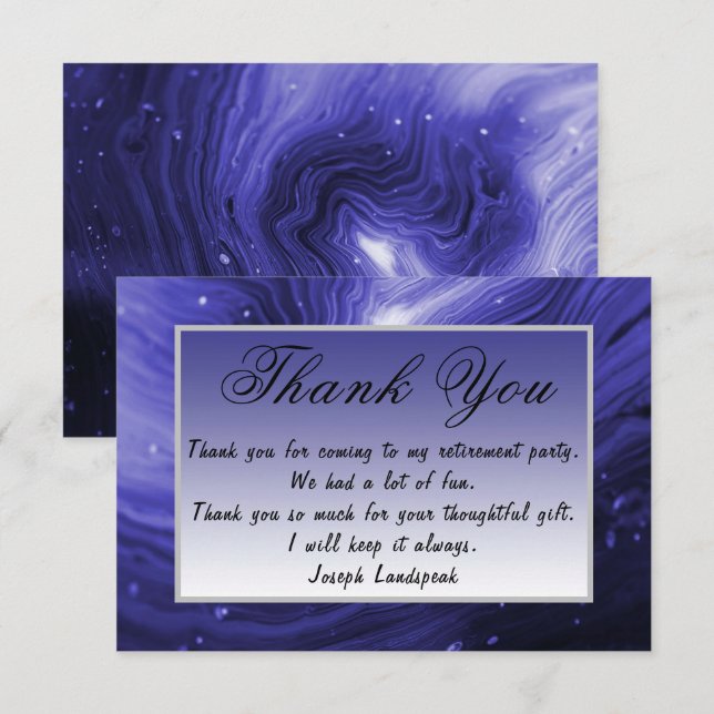 Dark Blue Marble Happy Retirement Thank You Note Card (Front/Back)