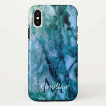 Dark Blue Marble Personalized Monogrammed Iphone X Case by CoolestPhoneCases at Zazzle