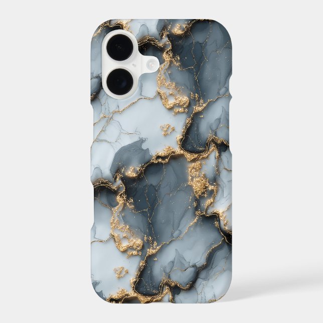 Dark Blue Marble Texture with Liquid Gold Veins iPhone Case (Back)
