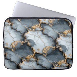 Dark Blue Marble Texture with Liquid Gold Veins Laptop Sleeve