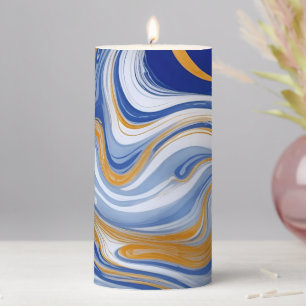 Dark Blue Marble White Tan Modern Abstract Pillar Candle