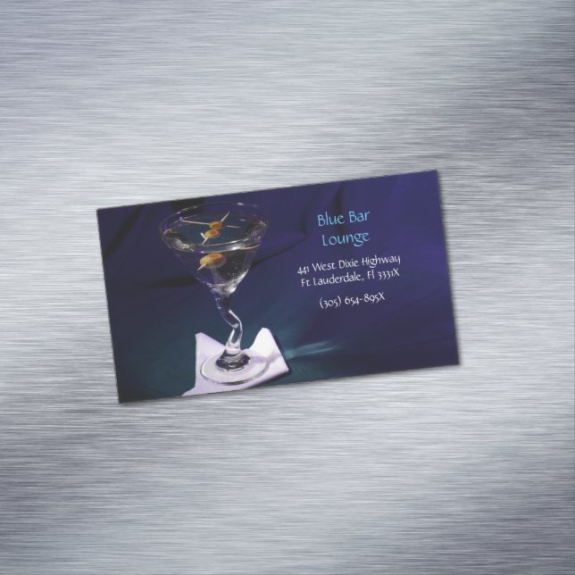 Dark Blue Martini Bar & Lounge Business Card Magnet (In Situ)
