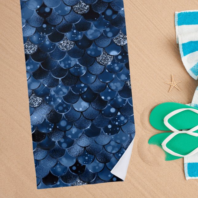 Dark blue mermaid scales beach towel (Creator Uploaded)