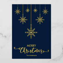 Dark Blue Merry Christmas Snowflakes Gold