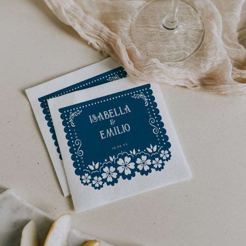 Dark Blue  Mexican Papel Picado Wedding Napkins