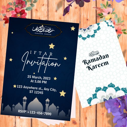 Dark Blue Minimalist Iftar Invitation