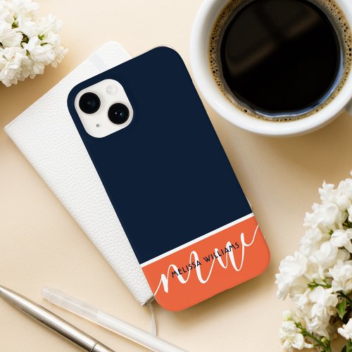 Dark Blue Minimalist Script Monogram Name Initials Case_Mate iPhone 14 Case