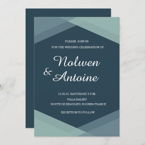 Dark Blue Mint Geometric Elegant Modern Wedding Invitation