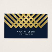 Dark Blue Modern and Faux Gold Geometric Design Business Card