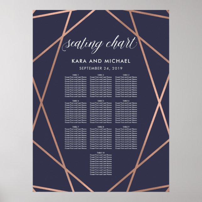 Dark Blue Modern Diamond Wedding Seating Chart (Front)