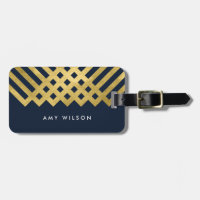 Dark Blue Modern & Faux Gold Geometric Luggage Tag