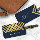Dark Blue Modern & Faux Gold Geometric Luggage Tag<br><div class="desc">Stand out from other luggage at the baggage claim with this elegant dark blue bag tag featuring a bold faux gold geometric design. Personalize this tag with your information and for more options such as to change the font and it's size click the "Customize it" button. *Please note that the...</div>