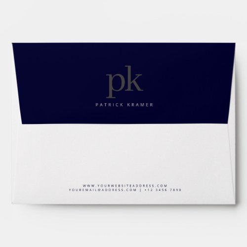 Dark Blue Modern Minimalist Monogram Office Envelope