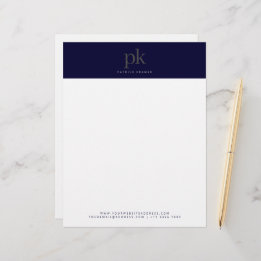 Dark Blue Modern Minimalist Monogram Professional Letterhead