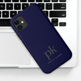 Dark Blue Modern Minimalist Simple Monogram iPhone 11 Case