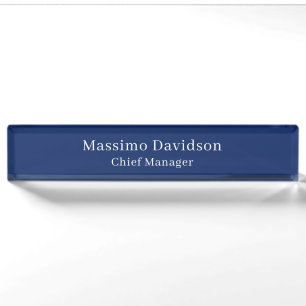 Dark Blue Modern Minimalist Simple Serif Font Desk Name Plate