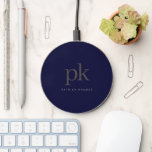 Dark Blue Modern Minimalist Two Letter Monogram Wireless Charger<br><div class="desc">Dark Blue Modern Minimalist Two Letter Monogram Wireless Charger</div>