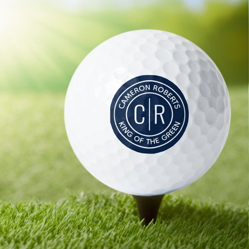 Dark blue monogram initials name and custom text golf balls