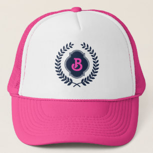 Dark Blue Monogramed Badge Trucker Hat