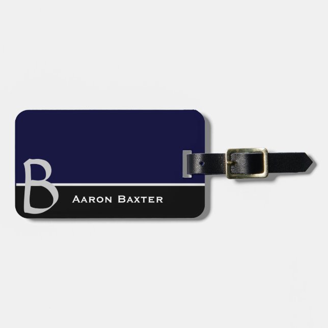 Dark Blue Monogrammed Custom Luggage Tag (Front Horizontal)
