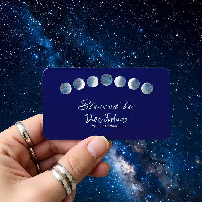 Dark Blue Moon Phases Blessed Be Business Card (Creator Uploaded)