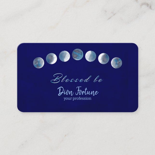 Dark Blue Moon Phases Blessed Be Business Card (Front)