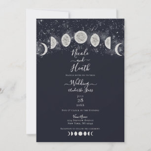 Dark Blue Moon Phases Under the Stars Wedding  Invitation