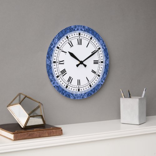 Dark Blue Moroccan Casbah Damask Large Clock