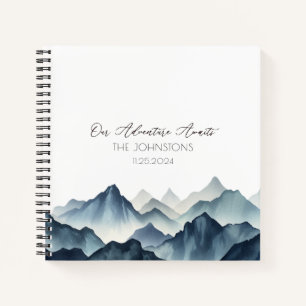 Dark Blue Mountain Watercolor Wedding Guest Notebook