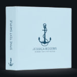 Dark Blue Nautical Boat Anchor On Light Blue 3 Ring Binder<br><div class="desc">Elegant blue vintage nautical boat anchor illustration over light blue background. Simple and minimalistic design.
Custom text formatting and custom design are free when used on zazzle products.</div>