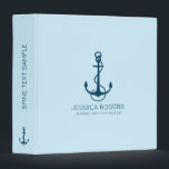 Dark Blue Nautical Boat Anchor On Light Blue 3 Ring Binder<br><div class="desc">Elegant blue vintage nautical boat anchor illustration over light blue background. Simple and minimalistic design.
Custom text formatting and custom design are free when used on zazzle products.</div>