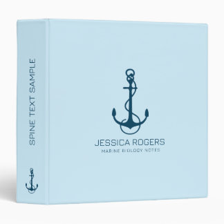 Dark Blue Nautical Boat Anchor On Light Blue 3 Ring Binder