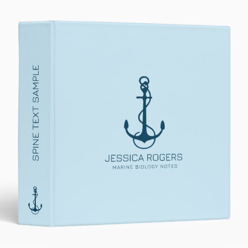 Dark Blue Nautical Boat Anchor On Light Blue 3 Ring Binder