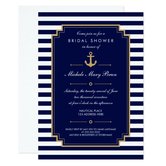 Dark Blue Nautical Bridal Shower Invitation