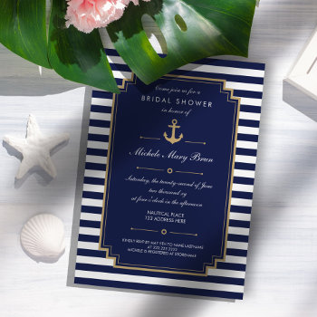 Dark Blue Nautical Bridal Shower Invitation by pinkpinetree at Zazzle