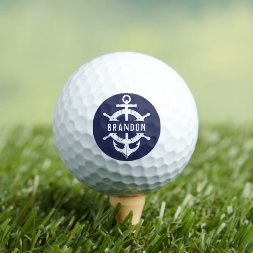 Dark Blue Nautical Custom Name Anchor Golf Balls