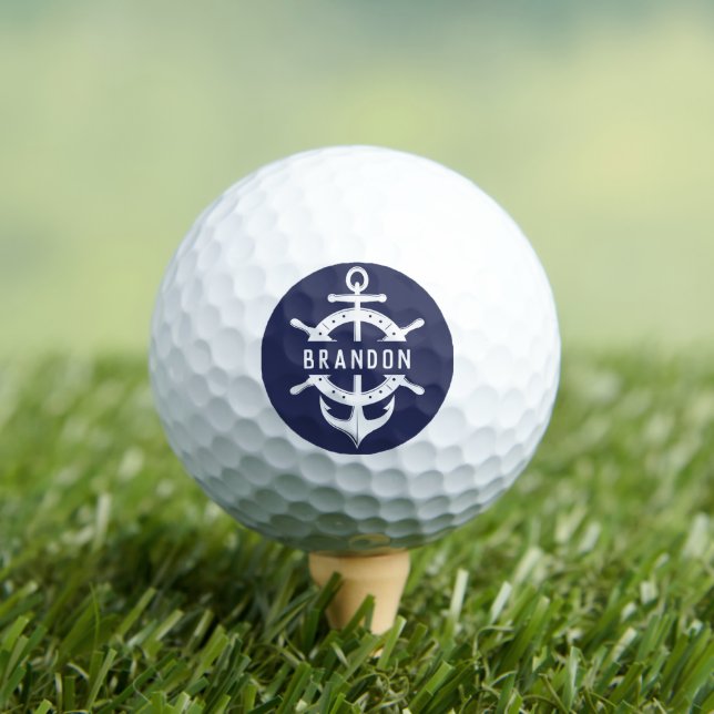 Dark Blue Nautical Custom Name Anchor Golf Balls (Insitu Tee)