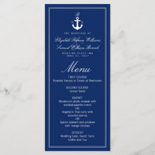 Dark Blue Nautical Monogram Anchor Wedding Menu