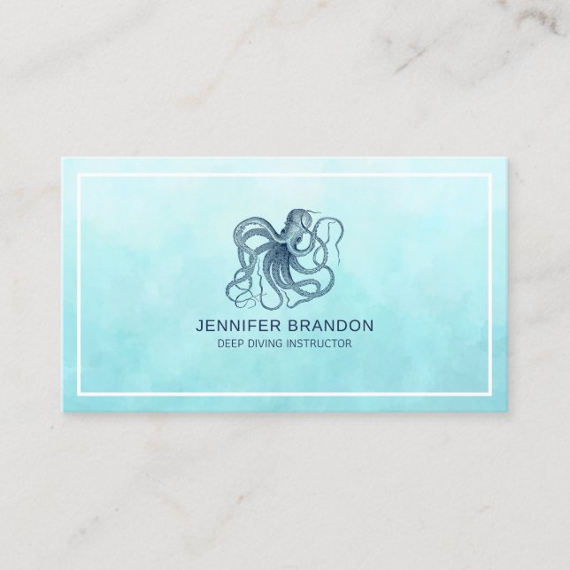 Dark-blue nautical octopus business card (Front)